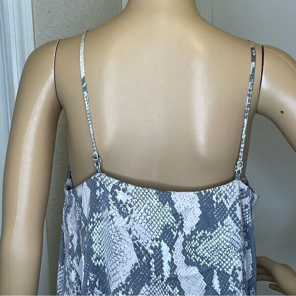 H&M Flowy Snakeskin Print Boxy MIDI Dress Spaghetti Straps Gray Beige White Med - Picture 7 of 10